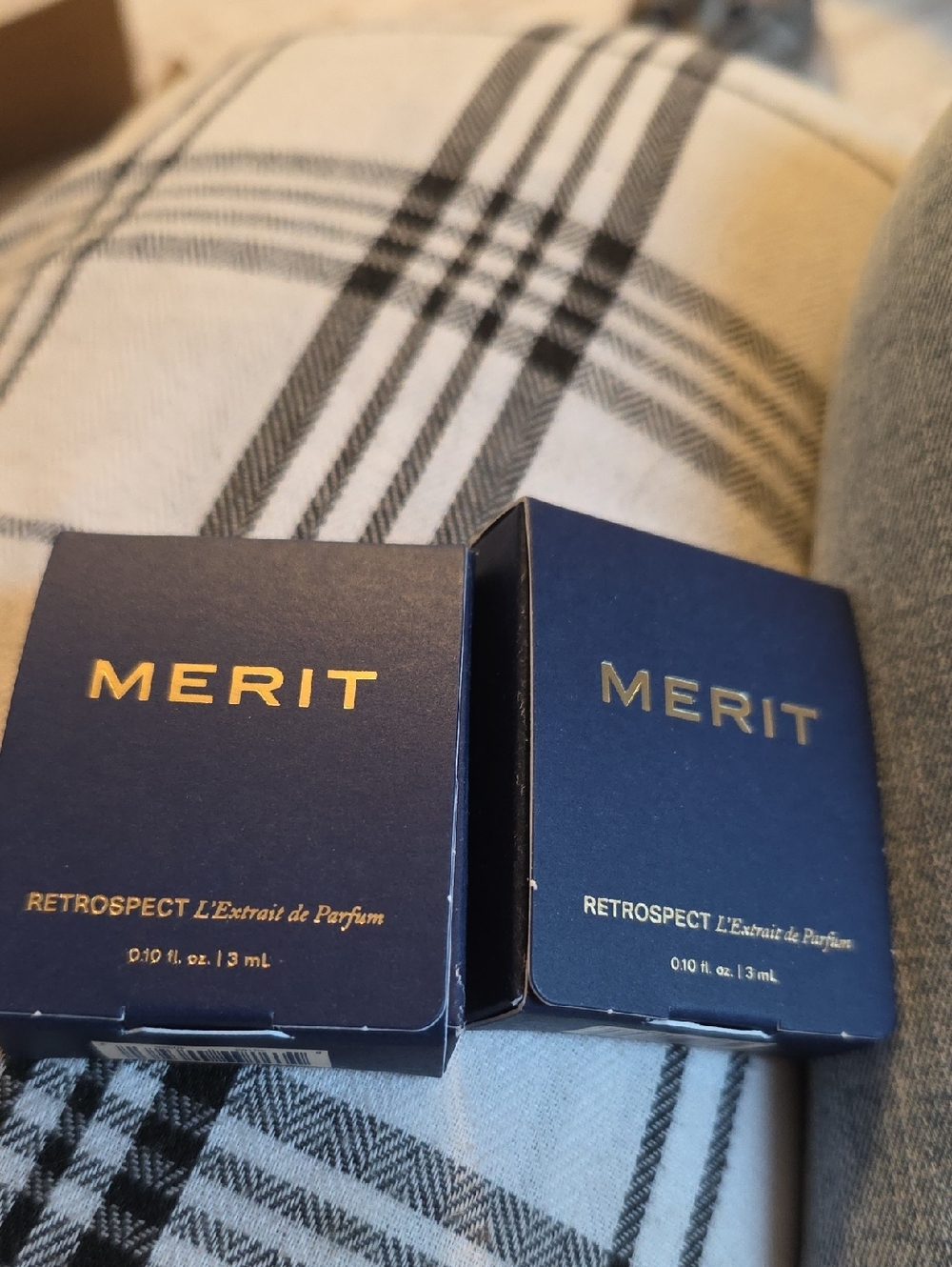 MERIT Retrospect L'Extrait de Parfum - Navy & Gold Boxes